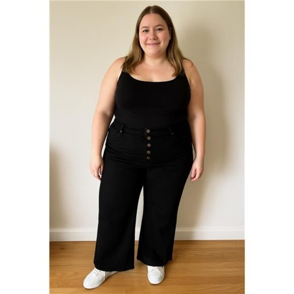 Mittoshop Twill High Waisted Button Fly Wide Leg Pants - Picture 5 of 5